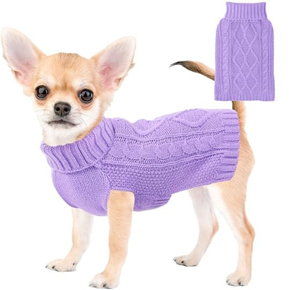 Dog Sweaters for Small Dogs Winter Dog Clothes Turtleneck Puppy Sweater Warm Pet Clothes Knitted Solid Cat Sweater Dogie Outfit XS~L(Purple,XS) - color: Purple, size: X-Small