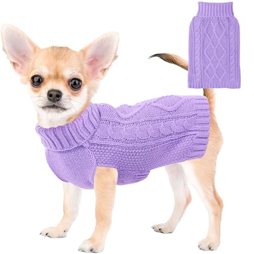 Dog Sweaters for Small Dogs Winter Dog Clothes Turtleneck Puppy Sweater Warm Pet Clothes Knitted Solid Cat Sweater Dogie Outfit XS~L(Purple,S) - color: Purple, size: Small