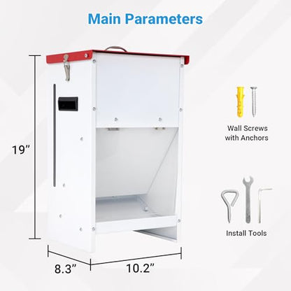 Automatic Dog Feeder - 15LBS Food Capacity Automatic Gravity Dispenser, Powder Coated & Waterproof for Indoor & Outdoor Use, 10.2" L x 8.3" W x 19" H, Red and White - size: 15 Pounds - 1 PC