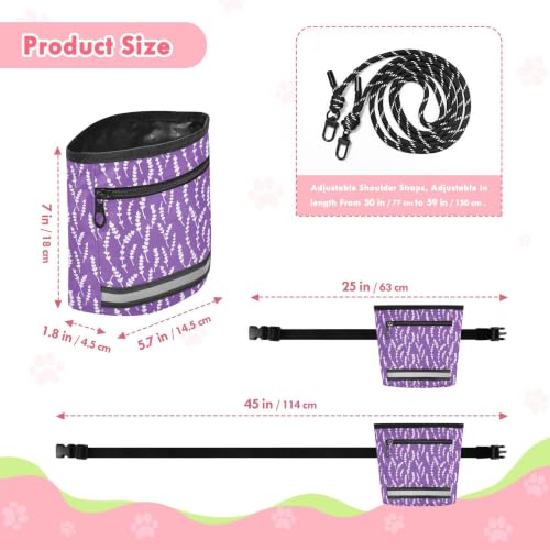 Lavender Water-Resistant Dog Treat Pouch, 3 Ways to Wear Treat Bag with Magnetic Closure & Reflective Strip, Hands-Free for Pet Training, Walking