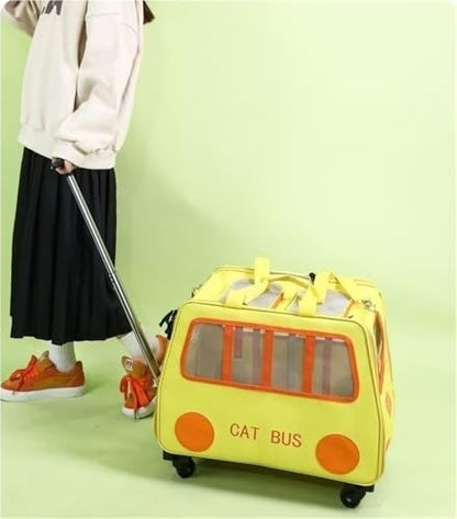 2-in-1 Soft-Sided Pet Travel Bag, Rolling Cat Carrier with Wheels, Large Pet Trolley, Mobile Pet Cage for Small and Medium Dogs and Cats(Blue) - color: Blue