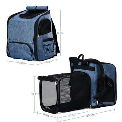 Pet Carrier Backpack, Expandable Cat and Dog Carrier with Back Extension, Breathable Mesh Travel Backpack for Small Dogs and Cats, Soft-Sided, Up to 26 lbs