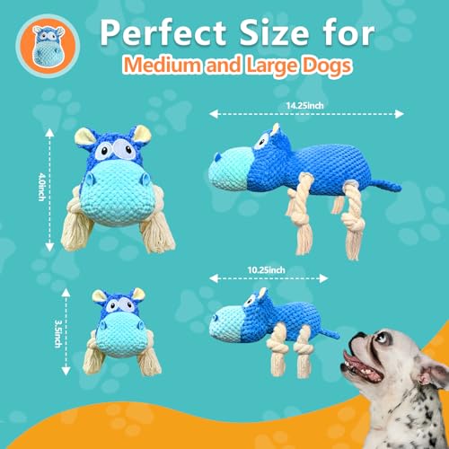 TOOPTATE Squeaky Dog Toys - Plush Stuffed Animal Dog Toys for Large, Medium, Small Dogs to Keep Them Busy (Blue, Large) - color: Blue, size: Large