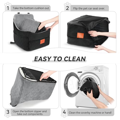 GL GLENSLAVE Dog Car Seat for Small/Medium Dogs, Dog Booster Car Seats with Thick Cushion for Dogs Under 35lbs, Detachable Washable Pet Carseat with Storage Pockets, 2 Safety Belts(Black/Grey) - color: Black/Grey