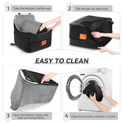GL GLENSLAVE Dog Car Seat for Small/Medium Dogs, Dog Booster Car Seats with Thick Cushion for Dogs Under 35lbs, Detachable Washable Pet Carseat with Storage Pockets, 2 Safety Belts(Black/Grey) - color: Black/Grey