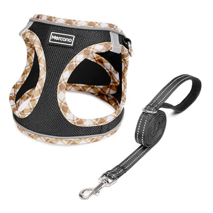 Mercano Soft Mesh Dog Harness and Leash Set, Step-in Reflective Breathable Lightweight Vest Harnesses with Safety Buckle for Small Dogs, Cats (Black Yellow, XS) - color: Black Yellow, size: XS (Chest: 11.2"-13.2")