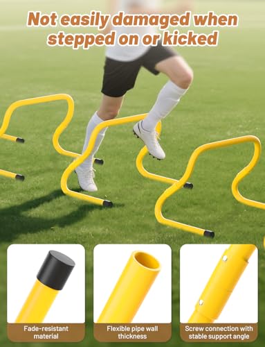GHB Agility Hurdles Adjustable 8.3"&12.6" Speed Training Equipment Set | Foldable, Sturdy, Drill Guide &Carry Bag Included, For Amateur & Athletes, Soccer & Basketball - color: Yellow 5 Pack