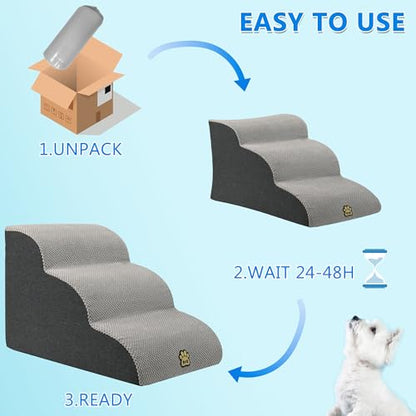 Pet Steps Dog Stairs for Sofa Couch and Bed High Density Sponge Pet Ramp with Removable Washable Cover Non-Slip Base Stable Dog Steps 15.7" H - color: 3-Steps Gray