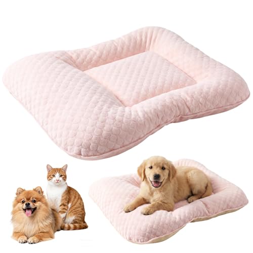 Pet Cooling Mat for Summer Sleeping, 2026 New 23.6''x17.7'' Ice Silk Cooling Dog Bed with Raised Edges, Washable Cat Cooling Mat and Calming Small Dog Bed Cushion for Floors, Sofas, Indoor (Pink) - color: Pink