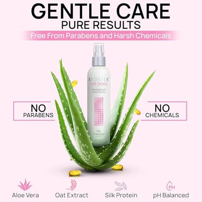 BioSilk for Dogs Silk Therapy Detangling and Shine Protecting Spray, pH Balanced Leave-in Mist with Silk and Vitamins for Dematting, Paraben-Free, All Coats and Breeds, 8 Fl Oz - 6 Pack - size: 8 Fl Oz (Pack of 6)