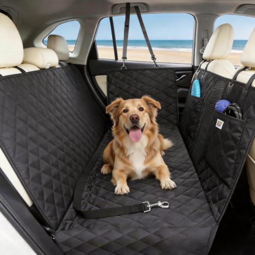 PETTALK Premium 2 Sided Design for Double Comfort Dog Car Cover for Back Seat, Waterproof Dog Hammock for Backseat Non-Slip Pet Protector, Anti Scratch Seat Cover Universal Fit for Cars SUVs Trucks