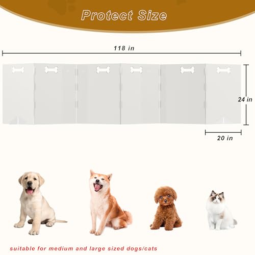 Clear Acrylic Dog Gate, 6 Panel 120" W x 24" H, Transparent Freestanding Pet Playpen Indoor, Foldable Pet Fence Barrier for Doorway with Handle/Support Feet - size: 6 Panel 120" W x 24" H