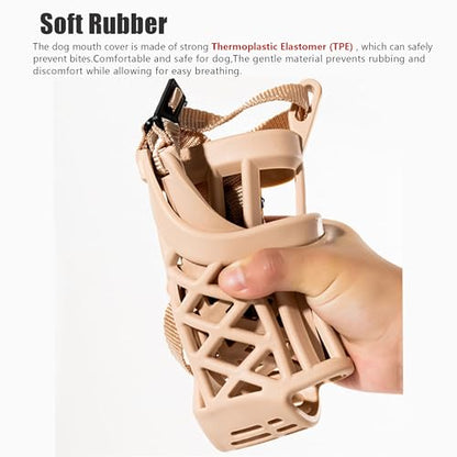 Soft Basket Rubber Dog Muzzle,Dog can Pant and Drink,Humane Cage Mouth Cover，Breathable Adjustable Muzzle to Prevent Biting,Chewing and Scavenging,Ideal for Training,Grooming & Daily Use (Brown, S) - color: Brown, size: S