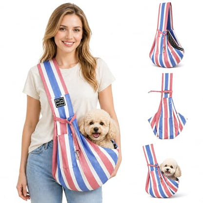 Small Pet Sling Carrier Breathable Texture with Pocket Pet Cross Body Shoulder Bag Dog Cat for Outdoor Travel(Color Stripe) - color: colourful