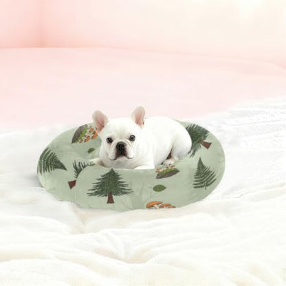 Calming Dog Bed for Small Dogs & Cats Plush Washable Donut Bed | Trees 13" Anti Anxiety Round Pet Bed with Raised Rim, Warm & Anti-Slip Cushion for Indoor Pets - size: 13 inch