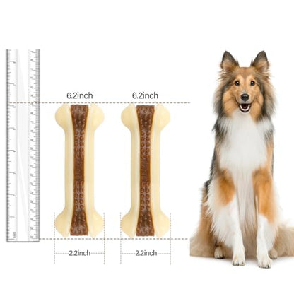 Dog Chew Toys for Aggressive Chewers, 4 Pack Beef Flavor Tough Dog Bones for Large/Medium Breed Dogs, Nylon Pet Teething Toys - size: Large (4-Pack)