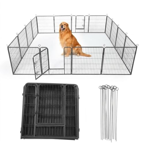 24 Inch 16 Panels Dog Playpen, Heavy Duty Metal Pet Exercise Pen with Secure Gate, Foldable Portable Dog Fence, Anti-Rust Metal Puppy Playpen for Large Small Dogs, Outdoor Yard RV Camping & Indoor Use - size: 32"x24"- 16 pcs