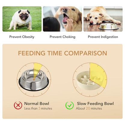 Havniva Ceramic Slow Feeder Dog Bowls, 1.2 Cups Dog Bowl Slow Feeding for Small and Medium Breed, 7.3inch Puzzle Dog Food Bowl Slow Feeder Non-Slip Anti-Gulping and Anti-Choking Reduces Bloating - color: 1 x Light Yellow-C, size: 7.3inch
