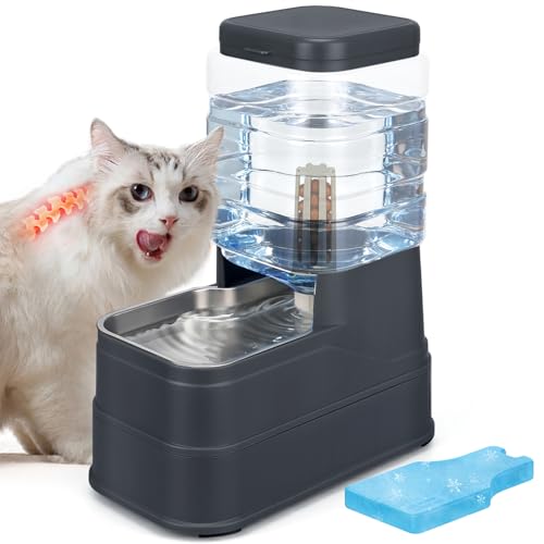 1.6 Gallon Pet Automatic Dog Water Dispenser Cat Gravity Waterer Feeder with Stainless Steel Bowl Large Capacity Puppy Feeding Raised Bowls with Filter,Ice Pack - color: Charcoal Gray, size: 6l(1.6 Gallon)