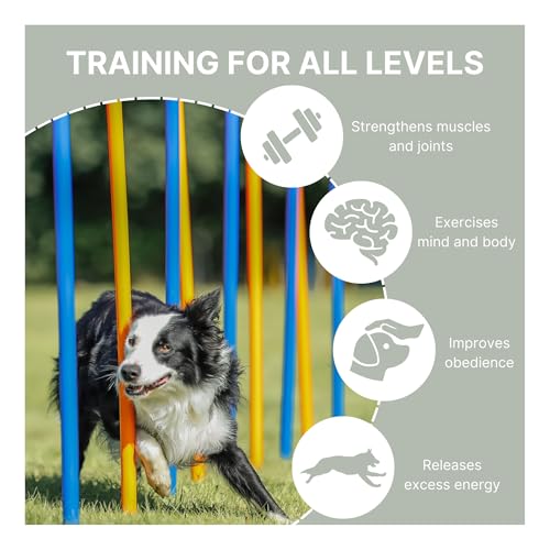 Trixie Dog Agility Slalom Course for All Breeds | 12 Adjustable Weave Poles - Agility at Home, Dog Obstacle Training Equipment
