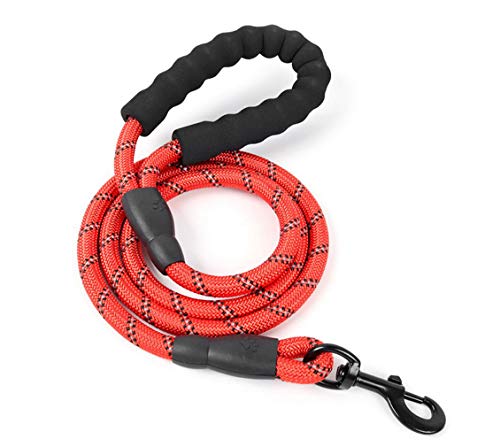 MoonyLI Dog Lead with Soft Padded Handle and Highly Reflective Threads, Suitable for Small, Medium and Large Dogs, Lead Leash - color: red