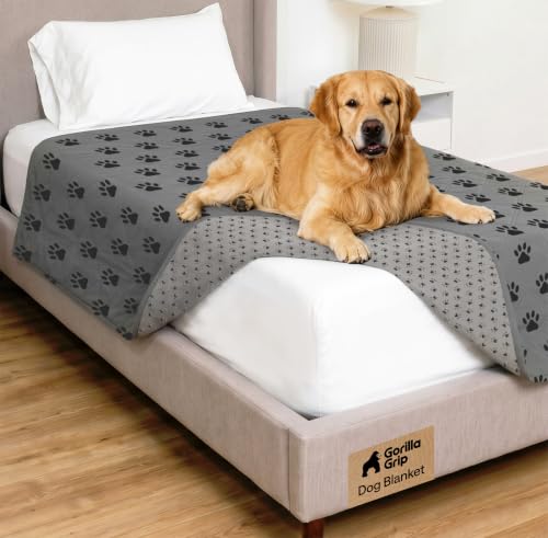 GORILLA GRIP® Waterproof Dog Blanket, 82x52, Leakproof Couch Cover for Dogs, Silicone Grip Backing, Protects Sofa, Sectional, Bed, Crate, Car & RV, Tear-Resistant Washable Senior Pet Blanket, Gray Paw - color: Gray Black Paw, size: 52" X 82"
