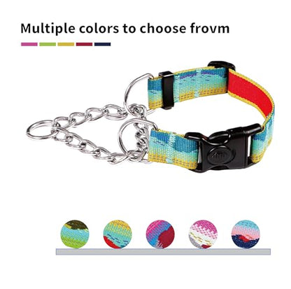 Martingale Dog Collars with Stainless Steel Chain, Reflective No Pull Walking Training Collar with Quick Release Buckle, Adjustable Slip Chain Nylon Dog Collars for Small Medium Large Dogs - color: Yellow and blue, size: Small