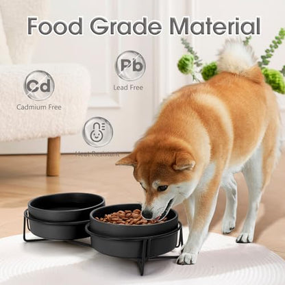 Ceramic Dog and Cat Bowl Set with Stand, 3.6 Cups Dog Food and Water Bowl Suitable for Small and Medium Pets (28.7oz Black) - color: Black, size: 28.7oz