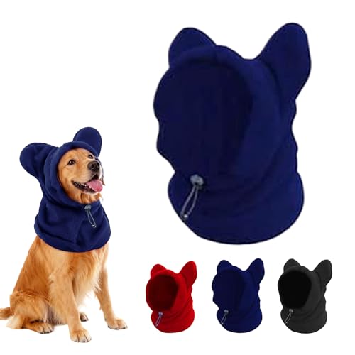 Dog Snood Winter Hood with Ear Protection, Fleece Neck Warmer for Dogs, (Blue, Large) - color: Blue, size: Large