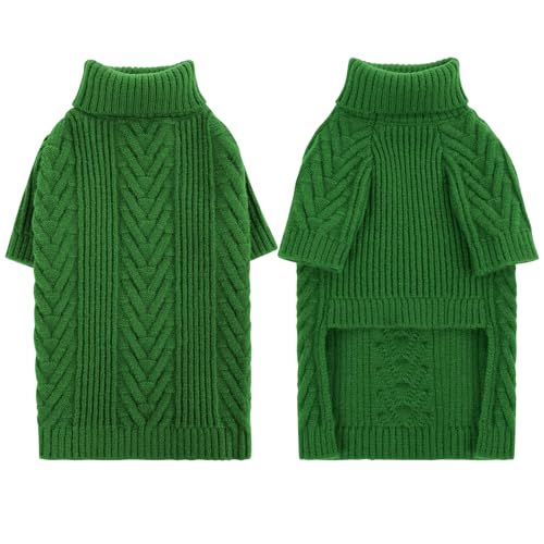 Dog Sweaters for Large Dog Girl Boy, Turtleneck Long Sleeve Knitted Pets Pullover Fall Winter Warm Solid Pull-on Pet Sweatshirt Rottweiler (Green, 2XL) - color: Green, size: XX-Large