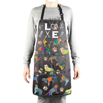 MBMSO Dog Grooming Apron Dog Kitchen Cooking Apron Dog Lover Gift for Groomer Waterproof Apron Colorful Dog Apron with Pocket