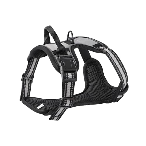 Gray No-Pull Dog Harness with 2 Leash Clips，Soft Padded Vest for Medium Dog, Adjustable Reflective Dog Vest Easy to Put on and Take Off, (Neck: 14"~20", Chest: 21"~27", Gray M) - color: Gray, size: Medium