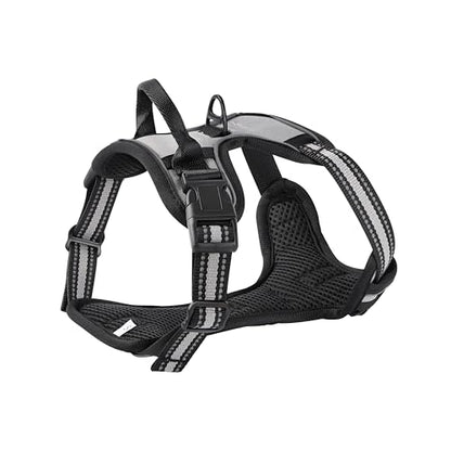 Gray No-Pull Dog Harness with 2 Leash Clips，Soft Padded Vest for Medium Dog, Adjustable Reflective Dog Vest Easy to Put on and Take Off, (Neck: 14"~20", Chest: 21"~27", Gray M) - color: Gray, size: Medium