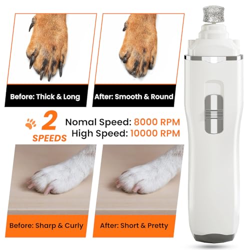 Tife Dog Nail Grinder,2 Speed Electric Rechargeable Dog Nail Trimmer,Quiet and Low-Vibration Pet Nail Grinder,Painless Dog&Cat Grooming Supplies for Large Medium Small Pets - color: White-525