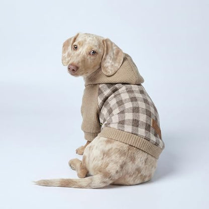 Fitwarm Tartan Plaid Dog Hoodie, Knitted Dog Clothes for Small Dogs Boy, Pet Sweatshirt, Knitted Sweater, Beige, Small - color: Khaki, size: Small
