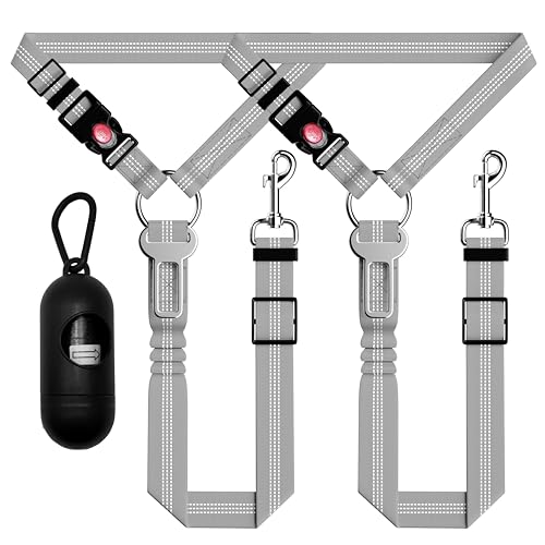 Seyezo Retractable Dog Harness with Adjustable Seatbelt and Reflective Strap for Vehicle Safety, Heavy Duty & High Elastic Tension, Grey - color: 2PCS Grey