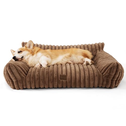 Bedsure ComfyFleece™ Cute Dog Couch for Medium Dogs - As Seen on TV on Good Day New York, Dog Couch Bed with Removable, Washable Cover, Supportive Pet Sofa, for Medium Large Dogs, 36inch, Camel Brown - color: Camel Brown, size: 36x27x10"