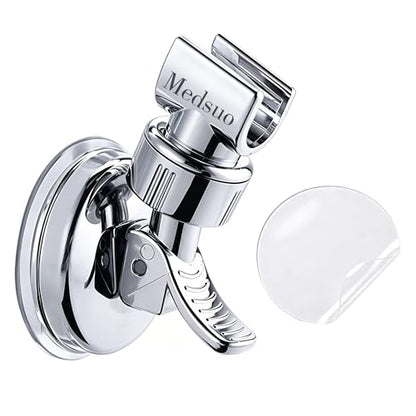 Medsuo Adjustable Shower Head Holder with Sticky Pad, Removable Suction Cup Shower Head Bracket No Drill Shower Head Bracket with Chrome Polished for Bathroom
