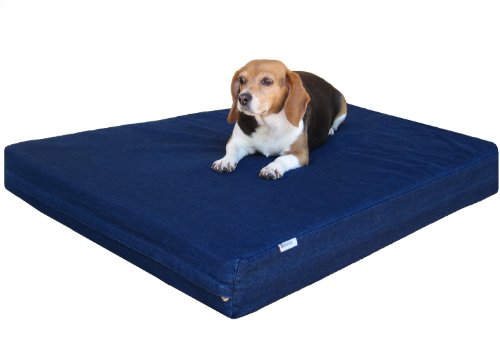 Dogbed4less Medium Large Orthopedic Heavy Duty Gel Infused Memory Foam Pet Bed, Waterproof Liner, Denim in Blue - color: Denim in Navy Blue, size: Large 37" Length X 27" Width