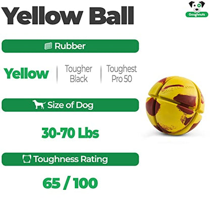 Goughnuts – Virtually Indestructible Ball - Guaranteed Dog Chew Toys for Aggressive Chewers Like Pit Bulls, German Shepherds, and Labs from 30-70 Pounds - Tough and Durable Natural Rubber - Yellow - color: Yellow Ball
