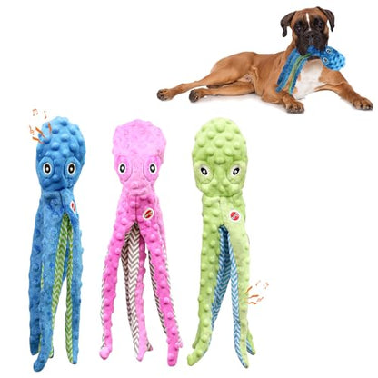 SPOT Skinneeez Extreme Stuffing Free Durable Squeaker Octopus Dog Toys, 16in, Pack of 3 Pcs