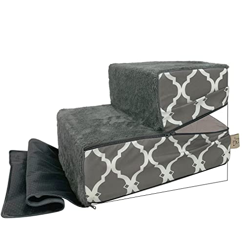 Best Pet Supplies Non-Slip Foam Dog Stair & Pet Ramp, Balanced Indoor Step Support - Foldable Stair Cover, Gray Lattice, 2-Step - color: Gray Lattice Print, size: 2-Step (H: 12"), style: Replacement Cover