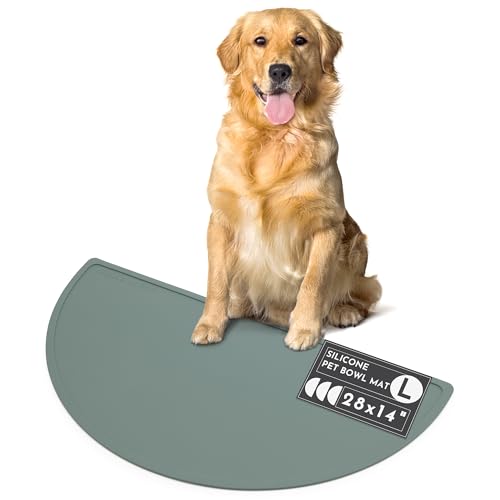 Should We Go? Waterproof Silicone Dog Food Mat – Large Size Non-Slip Pet Bowl Mat, Raised Edge Design, Easy-to-Clean Pet Food Placemat for Dog & Cat Bowls, 28" Across x 14" Deep - Spruce - color: Spruce, size: Large