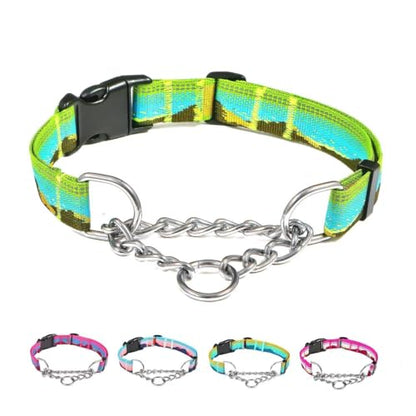 Martingale Dog Collars with Stainless Steel Chain, Reflective No Pull Walking Training Collar with Quick Release Buckle, Adjustable Slip Chain Nylon Dog Collars for Small Medium Large Dogs - color: Green and blue, size: Small