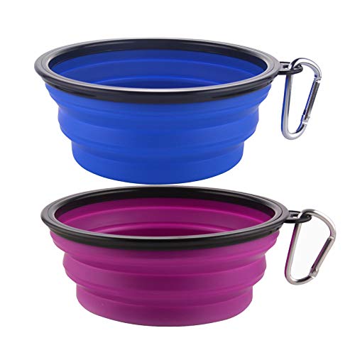 Guardians Large Collapsible Dog Bowls, 34oz Travel Water Food Bowls Portable Foldable Collapse Dishes with Carabiner Clip, 2 Pack (Blue + Purple) - color: 34oz-Blue&Purple