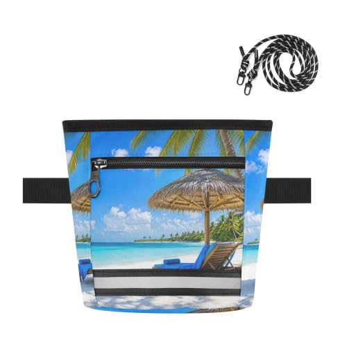 Beach Water-Resistant Dog Treat Pouch, 3 Ways to Wear Treat Bag with Magnetic Closure & Reflective Strip, Hands-Free for Pet Training, Walking