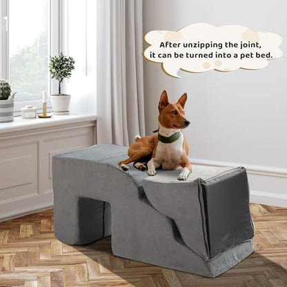 Dog Stairs Ramp,5 Step Pet Stairs for Small to Large Dogs,Non-Slip Bottom Dog Steps for High Bed,Sofa,Couch or Chair,High Density Foam Pet Step for Indoor Outdoor Car SUV (Grey B)
