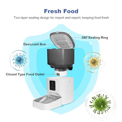 ANDOLL HOME 2.4G Automatic Cat Feeder, 4L WiFi Food Dispenser with 10s Voice Recorder, Pet Feeder up to 10 Meals per Day, Timed Cat Feeder with Dry Food Sealed Ring - color: Frosted White