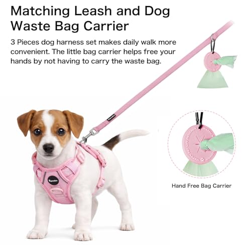 Petmolico No Pull Cute Dog Harness for Small Dogs, with Two Leash Clips and Soft Handle, Reflective Easy Walk Dog Harness- Light Pink,Small - color: Light Pink, size: Small