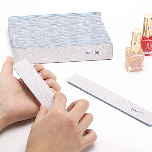 50 Pieces Rectangle Nail Files 100/100 Grit, Reusable Nail Buffers Double Sided Emery Boards Fingernail Files for Acrylic Nails and Natural Nails - size: 100/100 Grit(50 Count)